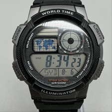 Casio AE-1000W Mens Watch 44mm Gray Digital World Time Black Resin New Battery picture