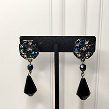 Vtg Givenchy Signed Rare Black Earrings Aurora Borealis clip picture