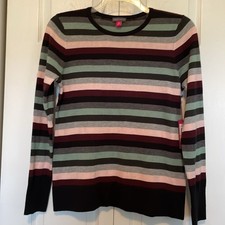 NWT Vince Camuto Fall Harmony Rich Black Stripe Crewneck Sweater Sz M picture