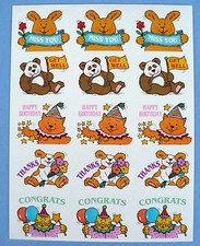 VINTAGE 1995 EUREKA OCCASION MISS YOU 15 STICKERS 1 SHEET GET WELL,CONGRATS, picture