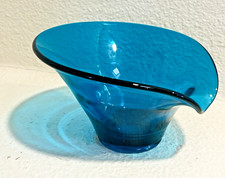 Vintage Viking Bluenique Glass Epic Line Aqua Bon Bon Art Glass Bowl Lipped picture