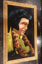 Vintage Elvis Presley Black Velvet Painting Signed  Artist WOOD Frame HAWAII #1 picture