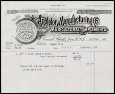 1913 Appleton Mfg Co Council Bluffs IA Victorian Litho Agricultural Billhead picture