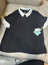 NWT CeCe Blouse Top Womens Black And White  Ruffle Sleeve Size Large picture