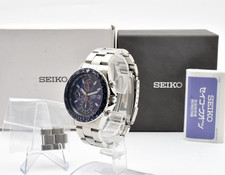 [Box] SEIKO Flightmaster Pilot 7T92-0CF0 Blue Chronograph Qz Men's Watch JAPAN picture