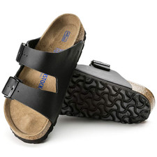Birkenstock Arizona Soft Footbed Birko-Flor Leather Unisex Sandals--Black/Blue picture