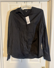 The Limited Black Solid Collared Button-Up Long Sleeve Blouse Womens XL picture