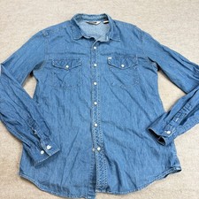 Salt Valley Men's Shirt Medium Blue Denim Western Pearlsnap picture