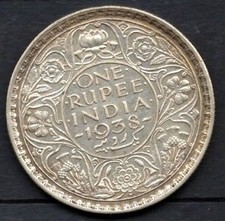 India British KGVI 1938 Silver Rupee High Grade AUNC Key Date Lot#b2941 picture