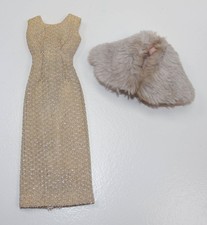 Vintage Barbie Clone Mommy Made Gold & Silver Gown W/Faux Fur Stole Beautiful picture