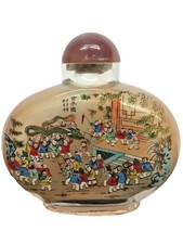 Antique Large Chinese Reverse Glass Painted Snuff Bottle W/ Agate Lid picture