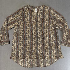 CATHERINES, Women’s Top, Brown/Red, Button Up Long Sleeve Size 0X, 14x16W picture