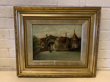 Antique 19thC British Oil Painting Nottingham Castle Gatehouse Signed F. Gamble picture