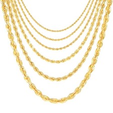 18K Yellow Gold Solid 2mm-6mm Rope Diamond Cut Chain Italian Necklace 16
