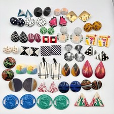 Huge 80s Vintage Earring Lot Retro Kitschy Quirky Campy Bright Geometric Fun picture