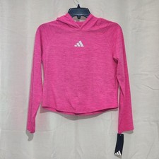 Adidas Kids Girls Top Long Sleeve Hooded Melange Pink Size Large NWT picture