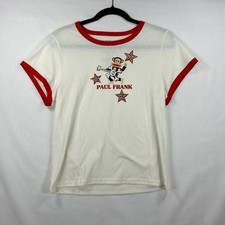 Paul Frank White & Red Julius Monkey Guitar Ringer T-Shirt Size XL picture
