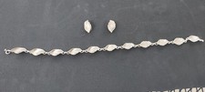 Vintage Danecraft Sterling Silver Leaf Necklace & Clip Earrings Set 62g picture