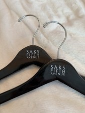 Two 2 Saks Fifth 5th Avenue Designer Black Lacquer Wood Coat Clothes Suit Hanger picture