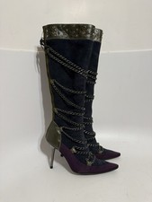 Vtg Versus Versace Suede Chain Crystal Embellished Boots 35.5 picture