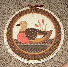 Vintage embroidered hoop mallard duck art picture