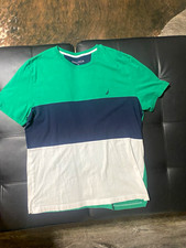 Nautica Men's Green/Navy/White Colorblock Logo Crew Neck Short Sleeve Tee L picture