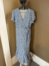 Shein wrap dress, brand new, tie waist, blue & white, medium, maxi length, flowy picture