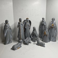 Vtg Kirkland’s Ceramic Concrete Finish 10 Pc Ceramic Nativity Set - Very Rare picture