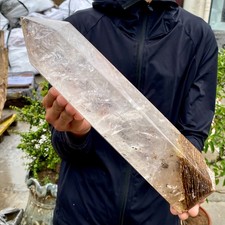 8.35LB Natural clear white crystal obelisk Crystal energy column Reiki healing picture