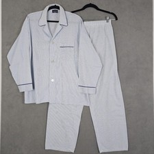 Vintage Manhattan Pajama Set Mens XL Blue Check Lightweight Long Sleeve Made USA picture