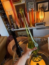 Vintage MCM Viking Glass GREEN 22.5”Swung Vase Epic 6 Petal Stunning picture