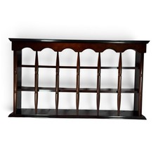 Vintage MCM Solid Wood Wall Plate Tea Cup Display Rack Shelf 36” x 20” picture