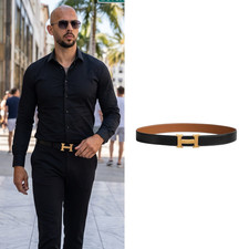 Hermes Brown Black Reversible Belt Permabrass Gold H Buckle Size 34-36