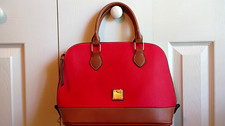 Dooney & Bourke Red/Brown Medium Satchel Top Handle Zip, Detachable Strap picture
