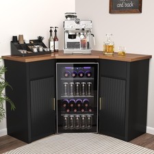 Corner Bar Cabinet with Fridge Space, Corner Coffee Bar Station with Storage picture
