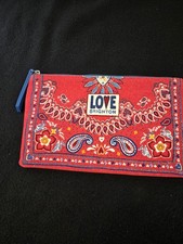 NEW LOVE BRIGHTON Red Bandana Canvas Blue Stripe Lining Cosmetic Zip Bag picture