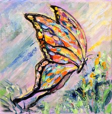 Original Butterfly Oil Painting: Textured Insect Wall Art, 8x8
