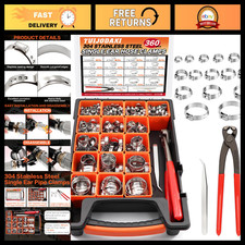 360Pcs Stainless Steel Single Ear Hose Clamps Set with Pliers for Fuel Line Repa picture