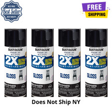 4 Pack Rust-Oleum American Accents 2X Ultra Cover Gloss Black Spray Paint, 12oz picture