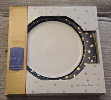 Vtg Sakura Galaxy Holiday Dinnerware 4 Dinner Plates Blue/14K Celestial Stars picture