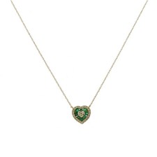 0.30 CT Emerald 0.25 CT Diamond 14K Yellow Gold Heart Pendant Necklace 18