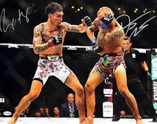 Max Holloway Dustin Poirier Signed 16x20 UFC Fight Photo JSA QR picture