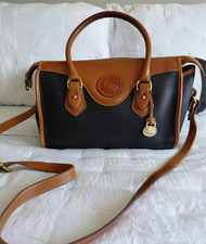 Vtg  Dooney & Bourke All Weather Leather Black British Tan Satchel Crossbody picture