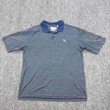 TEHAMA Polo Shirt Mens L Blue Striped 100% Cotton Golf Performance Logo picture