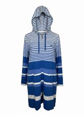 COOLIBAR Medium Blue Striped Cabana Full Zip Cover Up Hoodie UPF 50 picture
