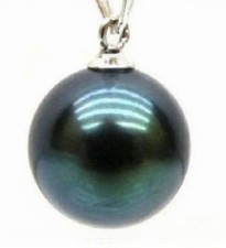 Huge 13mm natural south sea  Tahitian genuine black perfect round pearl pendant picture