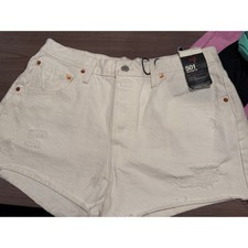 NWT Levi's 501 Shorts, Off-White/Ecru, High Rise, Distressed, 100% Cotton, W33 picture