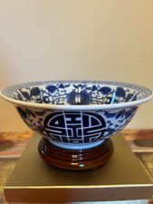 The Bombay Company Round Asian Symbol Porcelain Bowl Blue/White with tripod picture