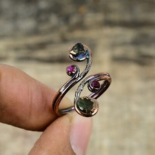 Multi Tourmaline Rough Copper Electroformed Adjustable Ring Size Adjustable picture