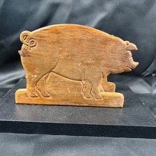 Vintage Hand Carved Wood Pig Napkin Holder Letter Rack Farmhouse Folk Art Decor picture